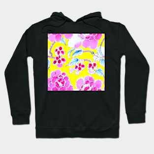 Pink flowers on yellow seamless pattern Hoodie